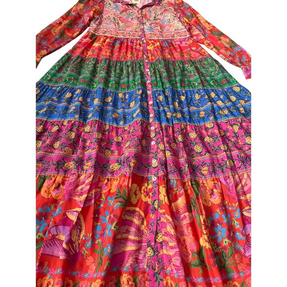 Farm Rio Mixed Boarder Print Button Front Maxi Dress Multicolor Size Large - Picture 5 of 12